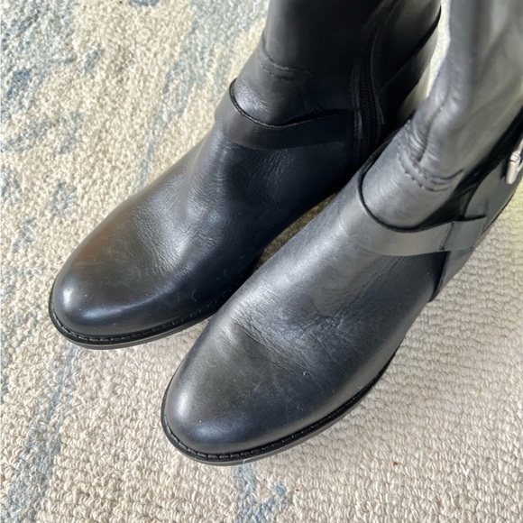 FRANCO SARTO BLACK BROWN TALL LEATHER BUCKLE RIDING BOOTS SIZE 7 LIKE NEW - Picture 5 of 8